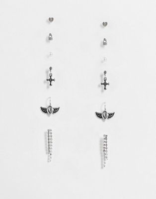 ASOS DESIGN pack of 6 earrings in mixed grunge design