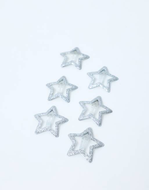 ASOS DESIGN pack of 6 glitter star snap clips, 2 of 3