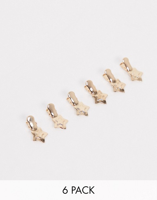 ASOS DESIGN pack of 6 hair clips in star shape in gold tone