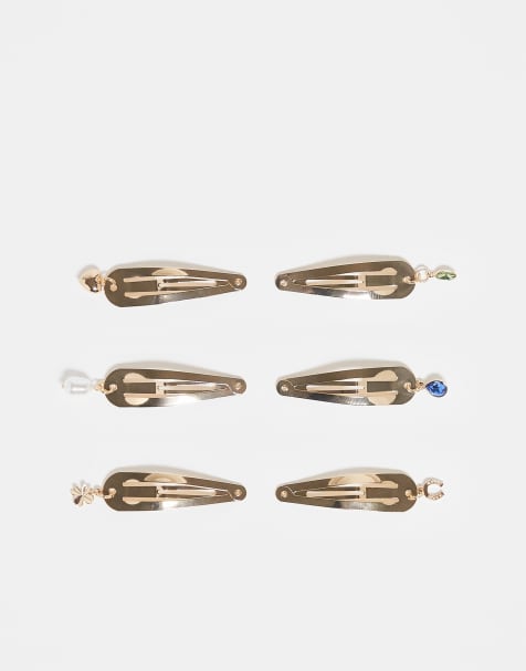 ASOS DESIGN pack of 6 hair clips with charms drops in gold tone - view 1
