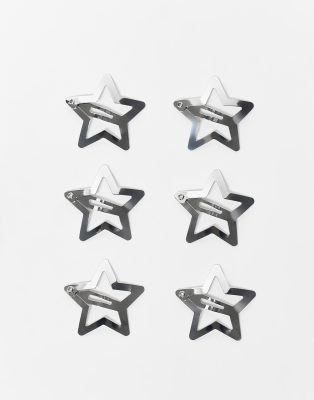 ASOS DESIGN pack of 6 hair clips with star detail in silver tone