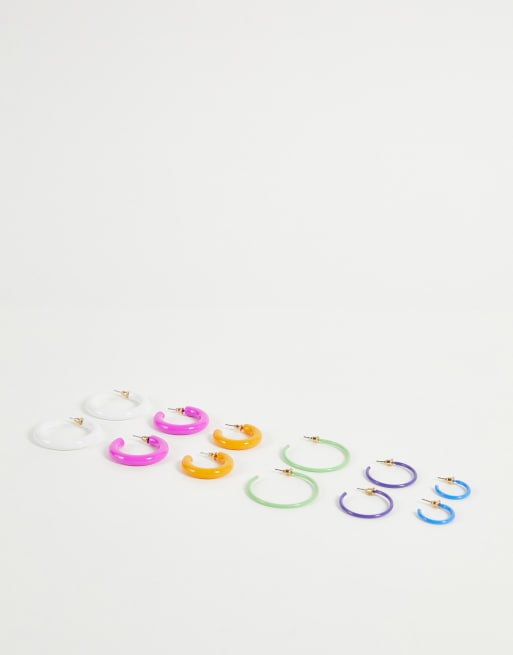 ASOS DESIGN pack of 6 hoop earrings in mixed colours 