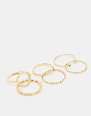 ASOS DESIGN ASOS DESIGN pack of 6 rings with open circle detail in gold tone