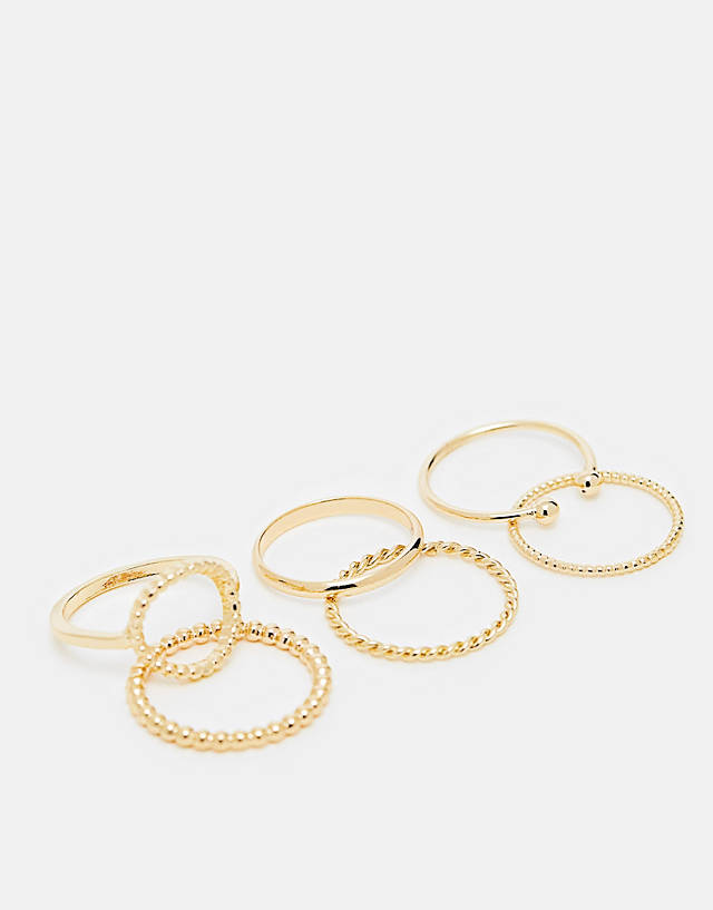 ASOS DESIGN - pack of 6 rings with open circle detail in gold tone