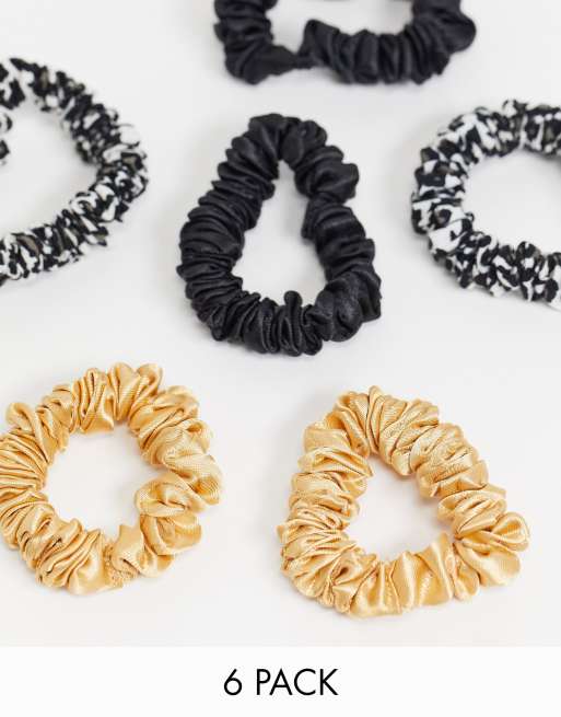 ASOS DESIGN pack of 6 skinny scrunchies with leopard detail