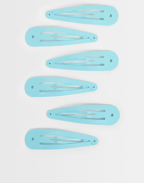 ASOS DESIGN pack of 6 snap clips in turquoise blue - view 1
