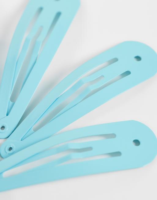 ASOS DESIGN pack of 6 snap clips in turquoise blue, 2 of 3