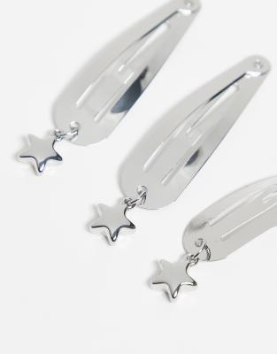 Asos Design Pack Of 6 Snap Clips With Star Charms In Silver