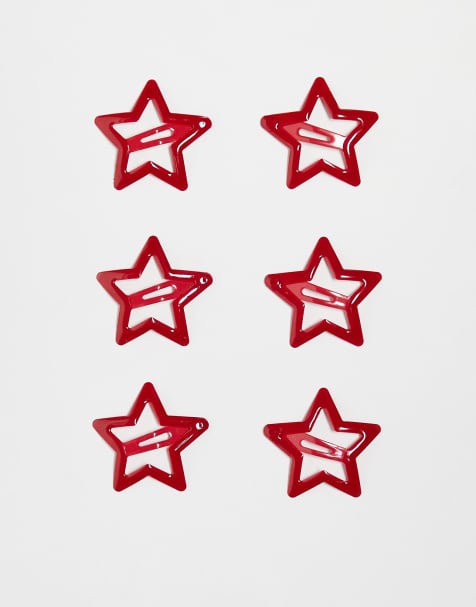 ASOS DESIGN pack of 6 star clips in burgundy - view 1