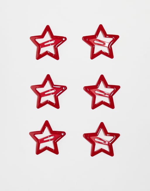 ASOS DESIGN pack of 6 star clips in burgundy