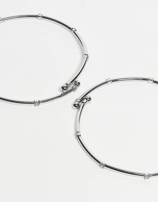 ASOS DESIGN pack of 6 stretch wire bracelets with sparkly diamante details in silver tone, 3 of 3