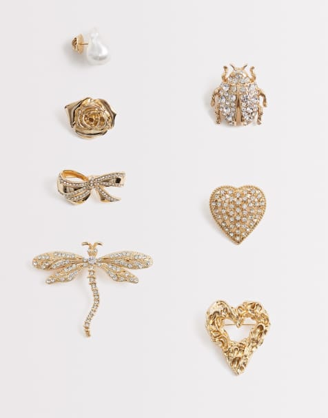 ASOS DESIGN pack of 7 brooches with eclectic design in gold tone - view 1