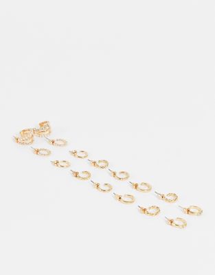 ASOS DESIGN pack of 8 hoop earrings with mixed pearl designs in gold tone | ASOS