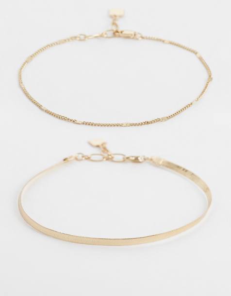 ASOS DESIGN pack of two anklets in gold tone - view 1