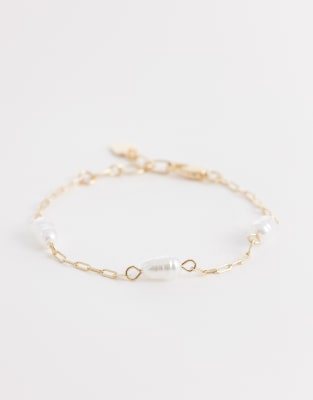 Asos Design Pack Of Two Bracelets With Faux Pearl Design In Gold