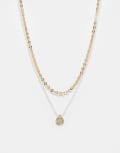 [ASOS DESIGN] ASOS DESIGN pack of two necklaces with chain and faux pearl row and texture gold-tone pendant No Size GOLD