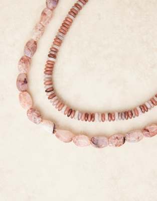 Asos Design Pack Of Two Necklaces With Chunky Faux Stones In Pink