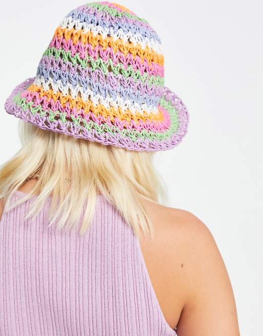 Squiggle Stripe Bucket Hat - Knit Bucket Hat Crushable Packable Sun Hat Washable Poppy Lilac