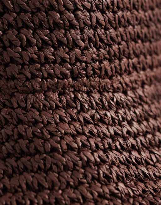 ASOS DESIGN packable straw crochet bucket hat in chocolate, 2 of 3