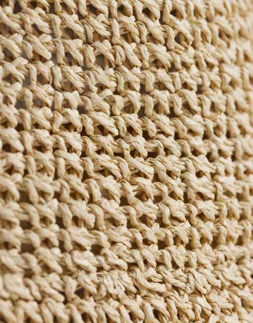 ASOS DESIGN packable straw crochet bucket hat in natural with tipped edge, 2 of 3