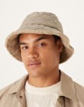 [ASOS DESIGN] ASOS DESIGN padded and borg reversible bucket hat in neutral-Green S-M Neutral