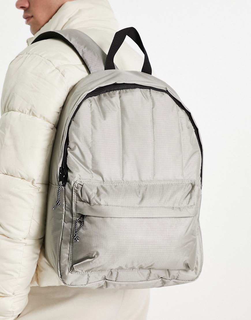 Asos Design Padded Backpack In Gray Nylon With Contrast Pullers - Lgrey