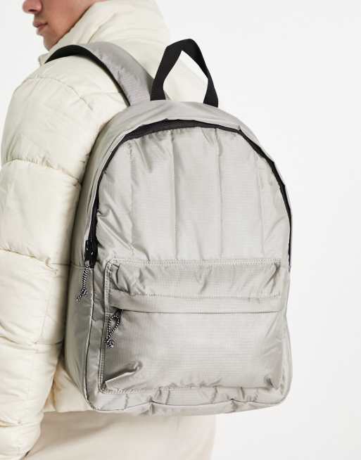 ASOS DESIGN padded backpack in gray nylon with contrast pullers