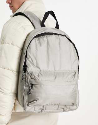 ASOS DESIGN padded backpack in grey nylon with contrast pullers | ASOS