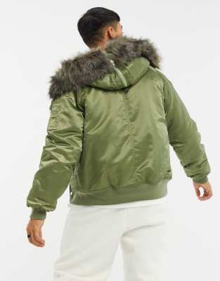 padded bomber jacket with fur hood