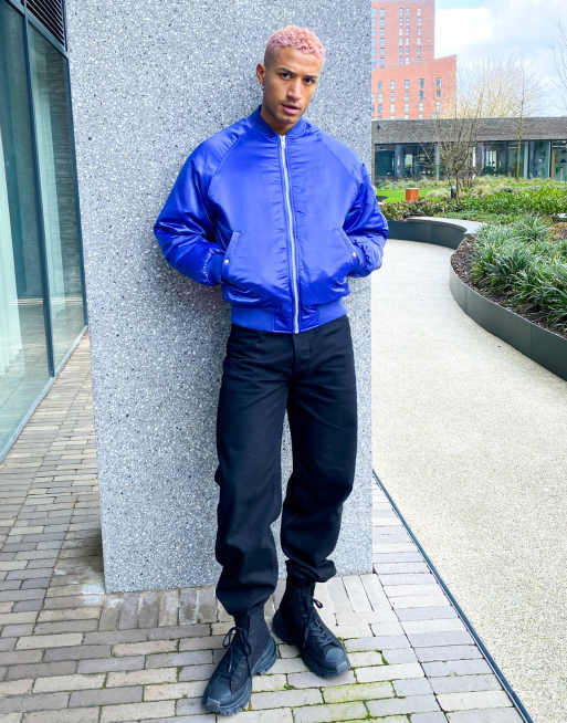 ASOS DESIGN padded bomber jacket with MA1 pocket in high shine purple