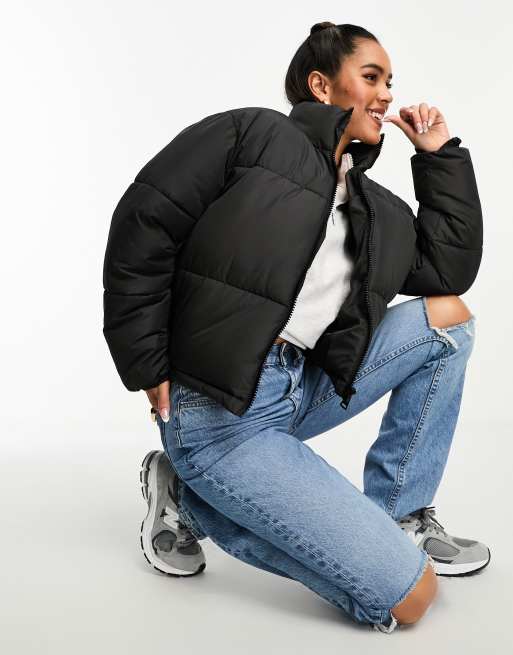 ASOS DESIGN cropped puffer jacket in black