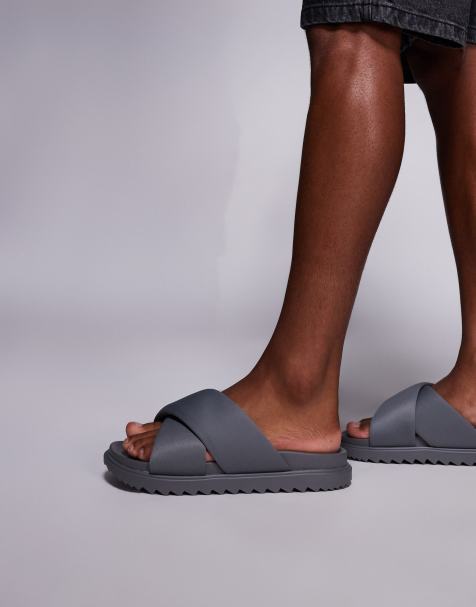 ASOS DESIGN padded cross over strap sandals in gray - view 1