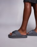 [ASOS DESIGN] ASOS DESIGN padded cross over strap sandals in grey 44.5 Grey