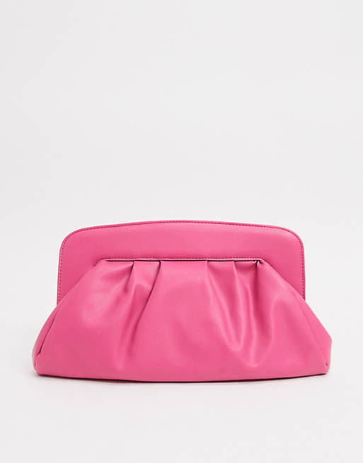 ASOS DESIGN padded frame clutch bag in hot pink