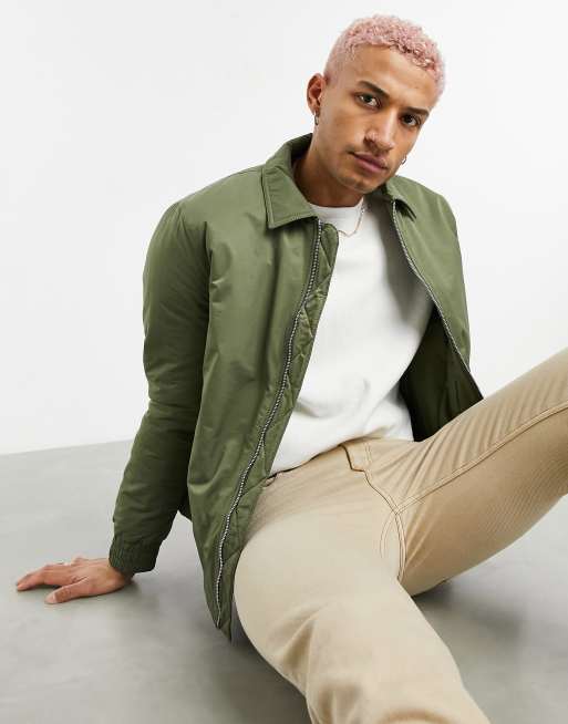 ASOS DESIGN padded harrington jacket in khaki