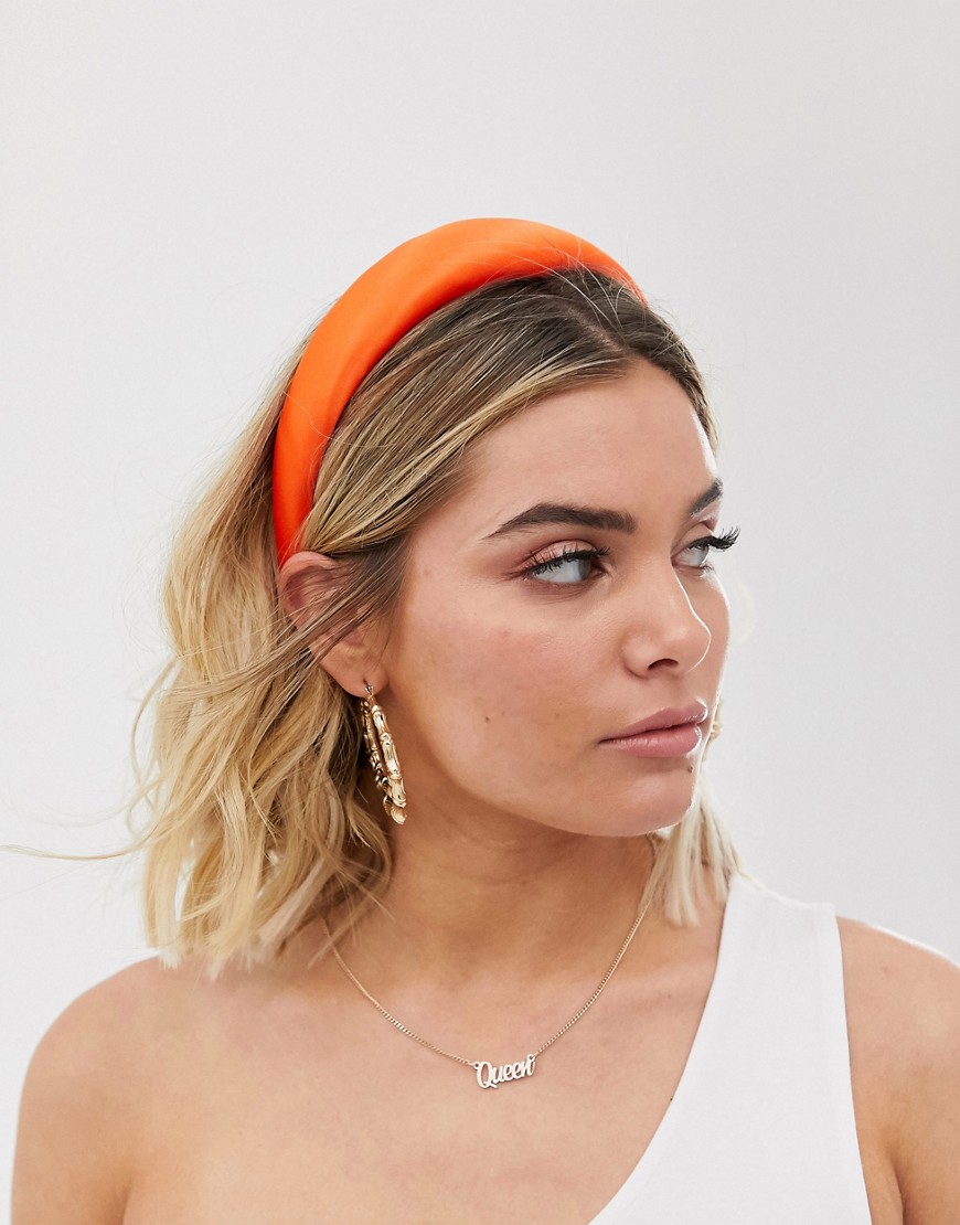 ASOS DESIGN padded headband in hot orange satin