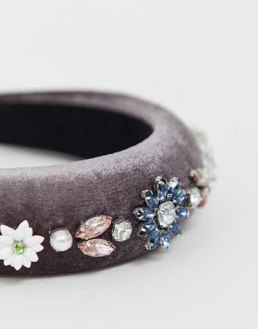 ASOS DESIGN padded headband with pearl crystal and floral  display picture 1