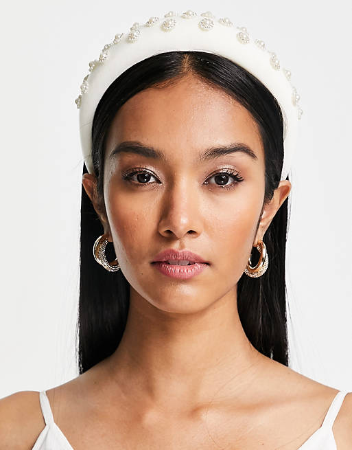 ASOS DESIGN padded headband with pearl detail in cream | ASOS