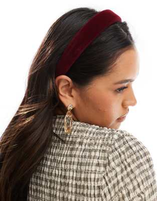 padded headband with velvet detail in burgundy-Red