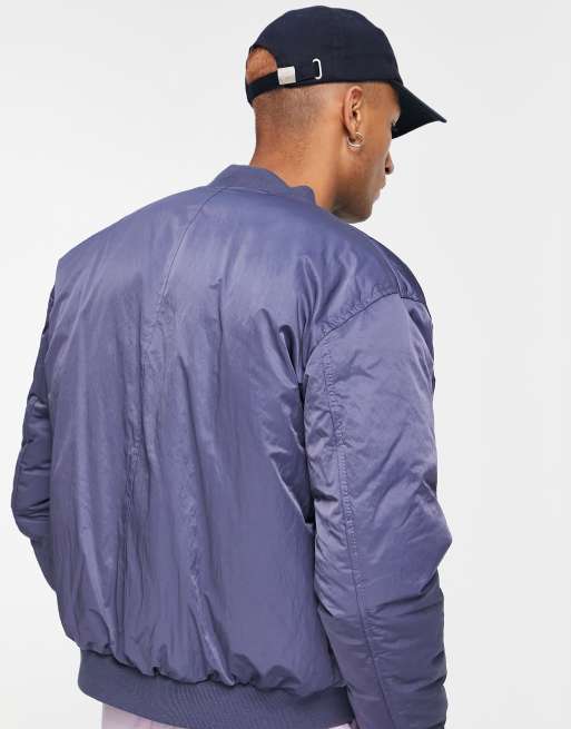 ASOS DESIGN padded bomber jacket with MA1 pocket in high shine purple