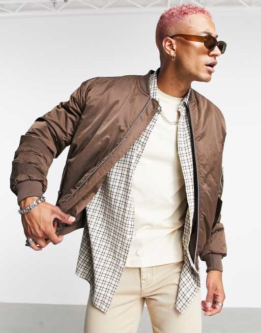 ASOS DESIGN bomber jacket in brown