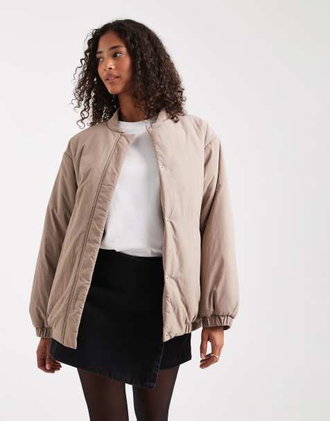ASOS DESIGN padded oversized bomber jacket in mushroom - view 1