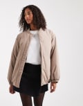 [ASOS DESIGN] ASOS DESIGN padded oversized bomber jacket in mushroom-Brown S Mushroom