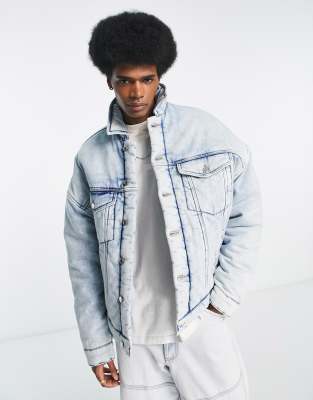 ASOS DESIGN padded oversized denim jacket in light blue