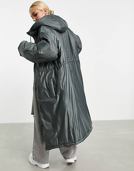  padded parka coat in charcoal 