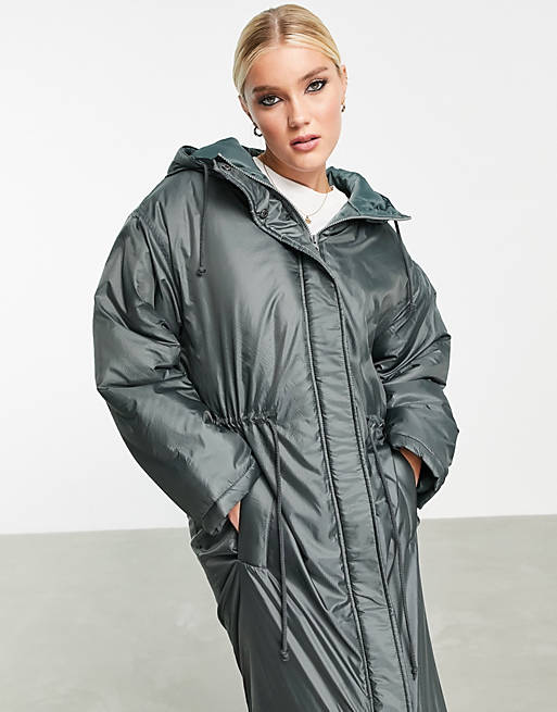  padded parka coat in charcoal 