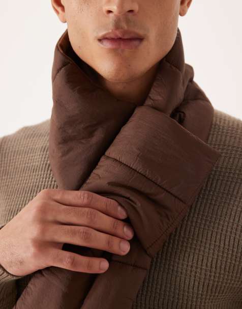 ASOS DESIGN padded quilt packable scarf in brown - view 2