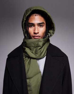 Asos Design Padded Quilted Hooded Scarf In Green