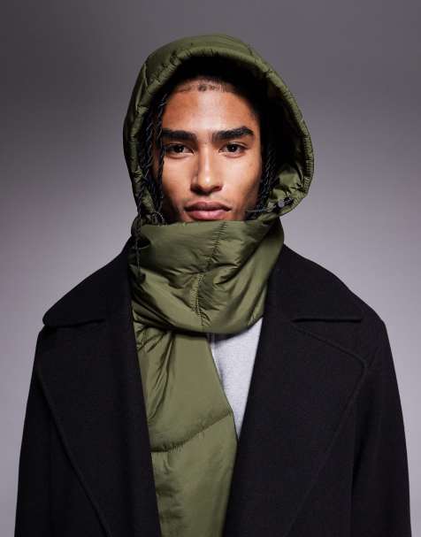 ASOS DESIGN padded quilted hooded scarf in green - view 1