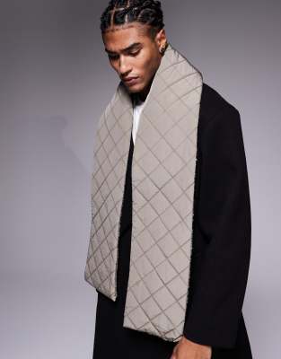Asos Design Padded Quilted Scarf In Gray